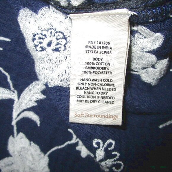 Soft Surroundings Embroidered Tunic Top Size S Oversized 3/4 Sleeves Crepe NEW - Picture 8 of 8